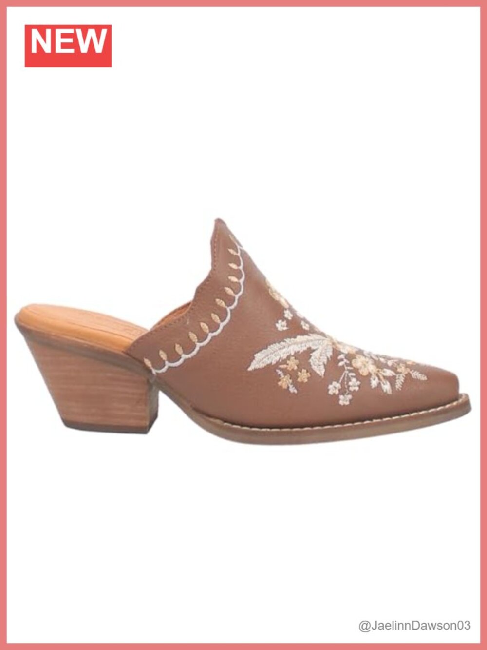 Floral Embroidered Leather Western Mule Slip-On Casual Boot Mid Heel
